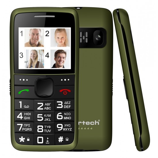 POWERTECH κινητό τηλέφωνο Sentry Eco V2, dual SIM, πλήκτρο SOS, χακί