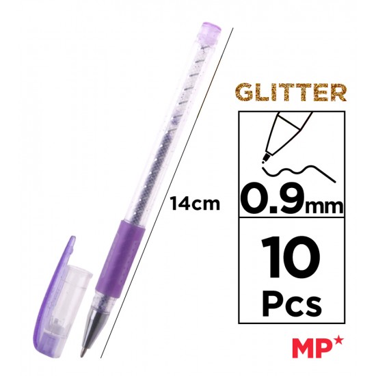 MP σετ στυλό διαρκείας ballpoint PE105 με glitter, 0.9mm, διάφορα χρώματα, 10τμχ