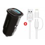 POWERTECH φορτιστής αυτοκινήτου με καλώδιο MFi USB σε micro USB/Lightning BNDL-0206, USB & USB-C, 30W, μαύρο/λευκό