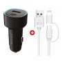 POWERTECH φορτιστής αυτοκινήτου με καλώδιο MFi USB σε micro USB/Lightning BNDL-0207, USB & USB-C, 85W, μαύρο/λευκό