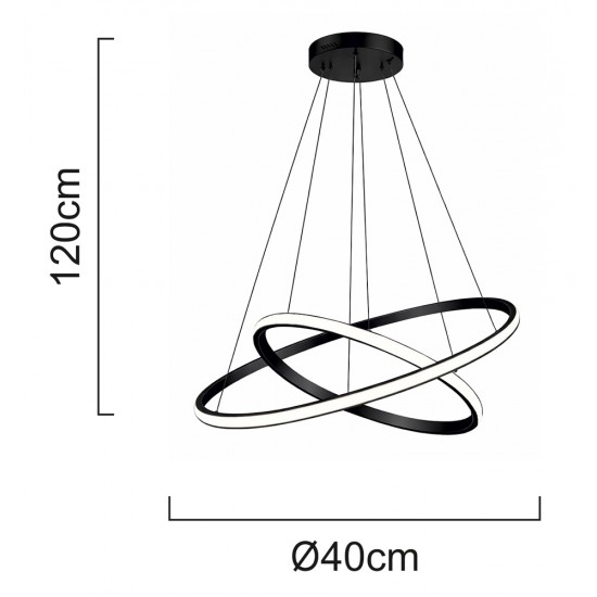 POWERTECH LED φωτιστικό οροφής PT-1525, 25W, 4000K, Φ40x120cm, μαύρο
