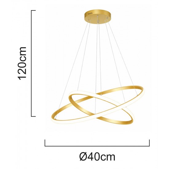 POWERTECH LED φωτιστικό οροφής PT-1526, 25W, 4000K, Φ40x120cm, χρυσό