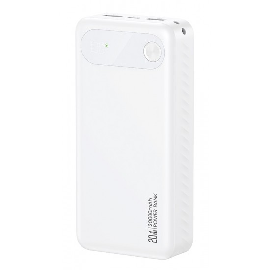 USAMS power bank CD251 με οθόνη, 3x θύρες εξόδου, 20000mAh, PD20W, λευκό