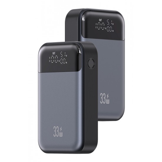 USAMS power bank CD221 με οθόνη, 2x θύρες εξόδου, 10000mAh, PPS 33W, γκρι