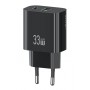 USAMS φορτιστής τοίχου CC317, USB & USB-C, 33W, GaN, μαύρος