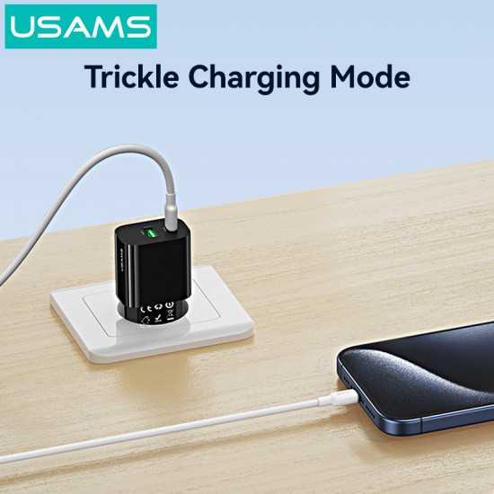 USAMS φορτιστής τοίχου CC317, USB & USB-C, 33W, GaN, μαύρος