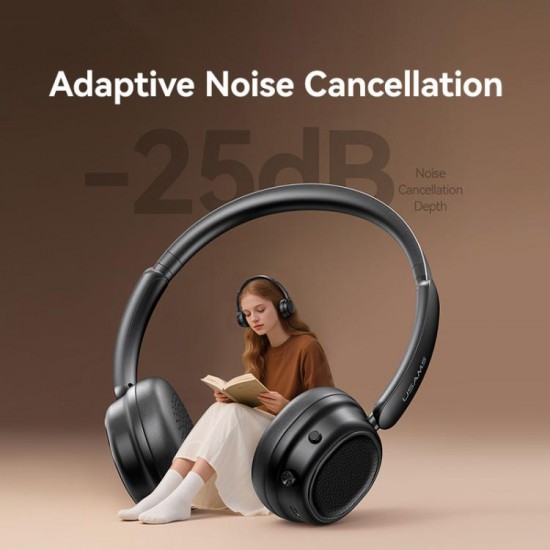USAMS headphones SR01, ασύρματα, ANC, Φ40mm, 350mAh, μαύρα