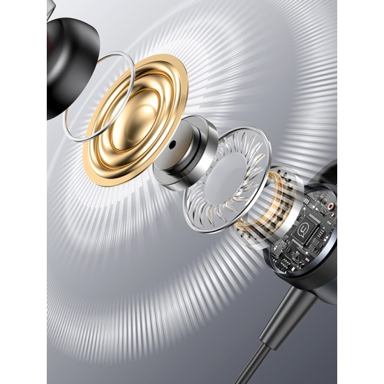 USAMS earphones με μικρόφωνο US-SJ758, USB-C σύνδεση, μεταλλικά, 1.2m, γκρι