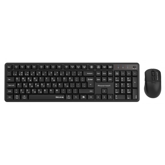 POWERTECH set ασύρματο ποντίκι & πληκτρολόγιο PT-1540, 2.4GHz & Bluetooth, αθόρυβο, μαύρο