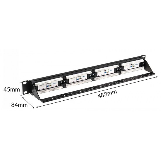 POWERTECH patch panel NETW-0046 για rack 19"/1U, 24 θυρών, CAT 6 UTP, μαύρο