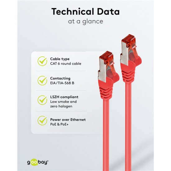 GOOBAY καλώδιο δικτύου 93214, CAT 6 S/FTP, copper, 250MHz, 0.25m, κόκκινο