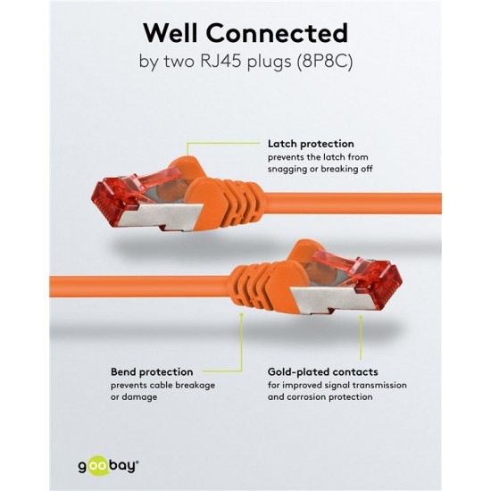 GOOBAY καλώδιο δικτύου 93340, CAT 6 S/FTP, copper, 250MHz, 0.25m, πορτοκαλί