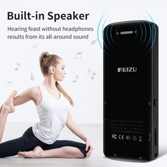 RUIZU MP3 player D50 με οθόνη 1.8", 16GB, Bluetooth, ελληνικό μενού, μαύρο
