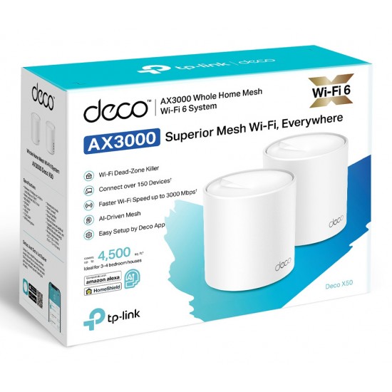 TP-LINK Home Mesh WiFi 6 System Deco X50, 3000Mbps AX3000, V1.0, 2τμχ