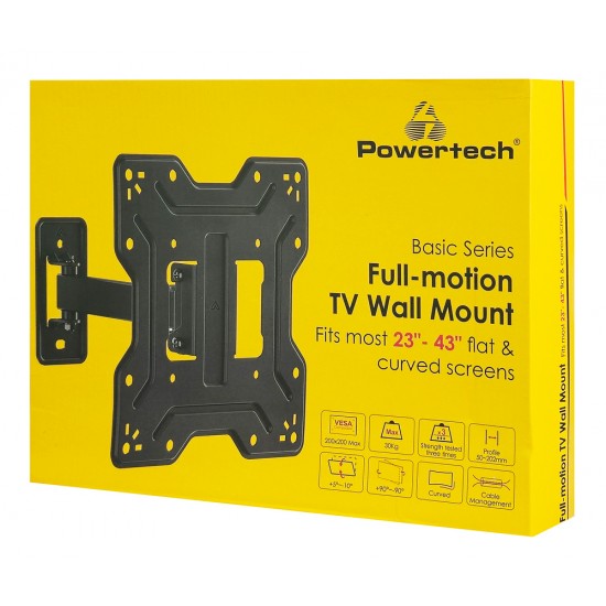 POWERTECH επιτοίχια βάση τηλεόρασης PT-1555, 23-43", έως 30kg, full motion