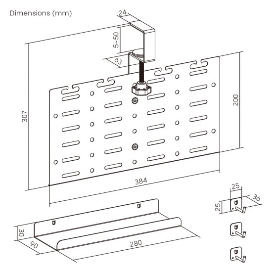 BRATECK cable management γραφείου CC11-20-1, μεταλλικό, 384x63x307mm, μαύρο