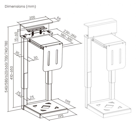 BRATECK βάση γραφείου για PC CPB29-01, universal, μεταλλική, έως 30kg