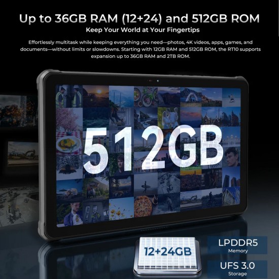 OUKITEL tablet RT10, 11", 12/512GB, 25000mAh, IP68/IP69K/MIL-STD-810H, 5G, μαύρο