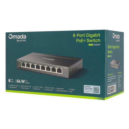 TP-LINK easy managed switch ES208GP, 8x Gigabit θύρες, PoE+, V1.0