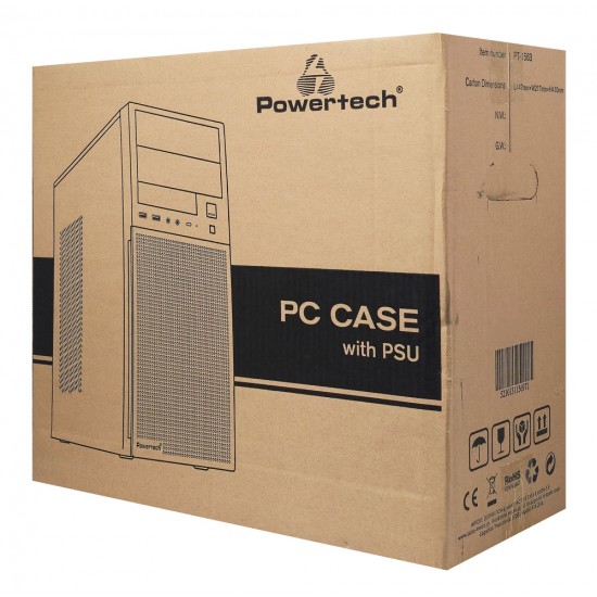 POWERTECH PC Case PT-1563 με 550W PSU, ATX Midi, 376.6x175x408.5mm, μαύρο