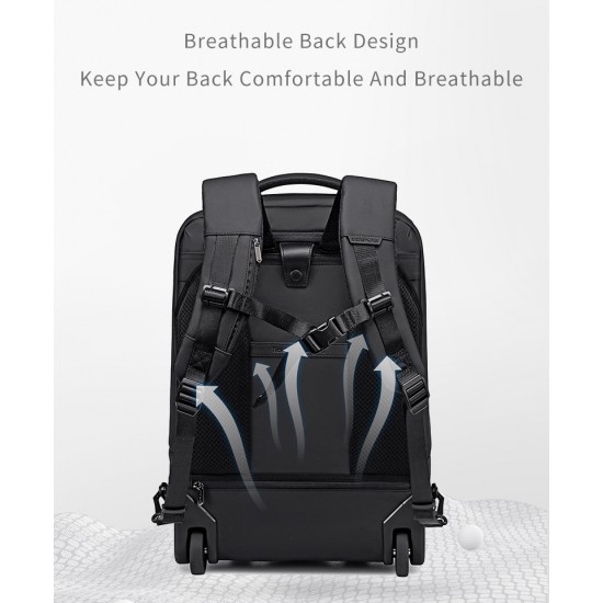 ARCTIC HUNTER τσάντα ταξιδίου LG00861 με θήκη laptop 15.6", τροχήλατη, 42L/54L, μαύρη