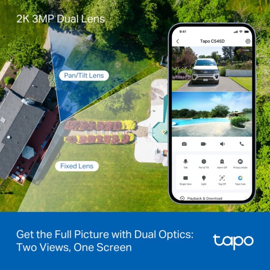 TP-LINK smart κάμερα Tapo C545D, dual lens, 2K/3MP, WiFi, PTZ, IP66, V1.0