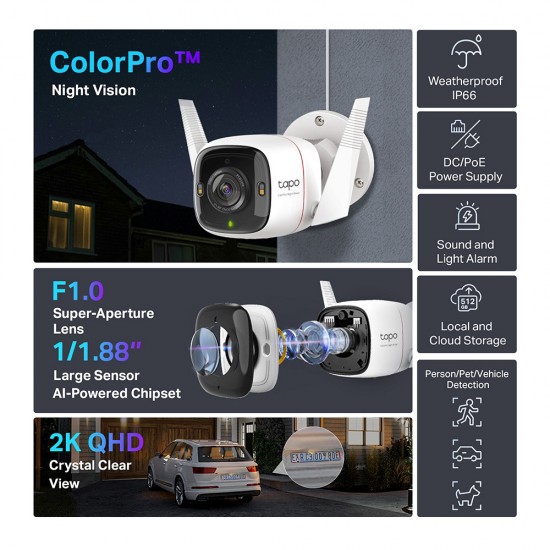 TP-LINK smart κάμερα Tapo C325WB, 2K, WiFi, IP66, V2.0