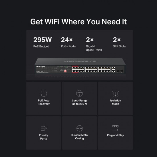 MERCUSYS rackmount switch MS128GP, 28x Gigabit θύρες, PoE+, V1.0
