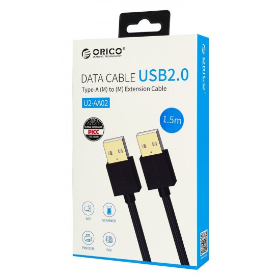 ORICO καλώδιο USB 2.0 U2-AA02, 480Mbps, 1.5m, μαύρο