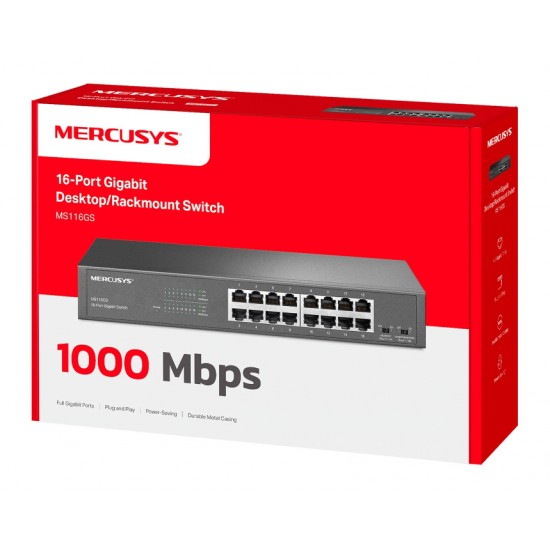 MERCUSYS desktop/rackmount switch MS116GS, 16x Gigabit θύρες, V1.0