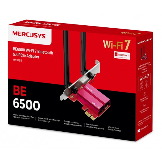 MERCUSYS κάρτα δικτύου WiFi 7 & Bluetooth MA37BE, 6500Mbps BE6500, PCIe, V1.0