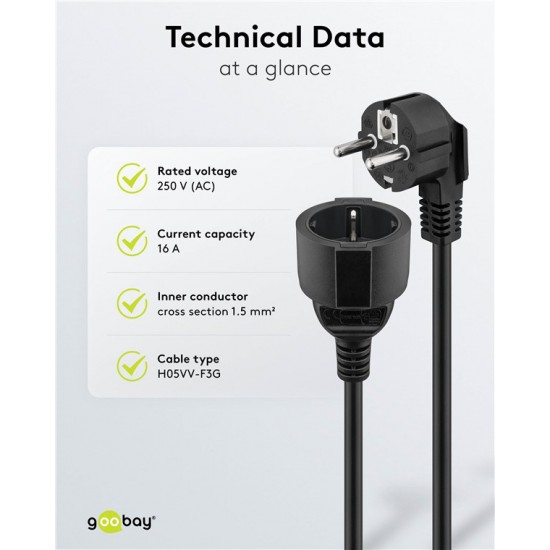 GOOBAY μπαλαντέζα προέκταση ρεύματος 93095, schuko, 3x 1.5mm², 10m, μαύρη