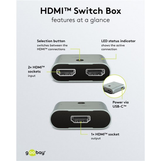 GOOBAY HDMI switch 77791, 2 σε 1, 8K/60Hz, γκρι