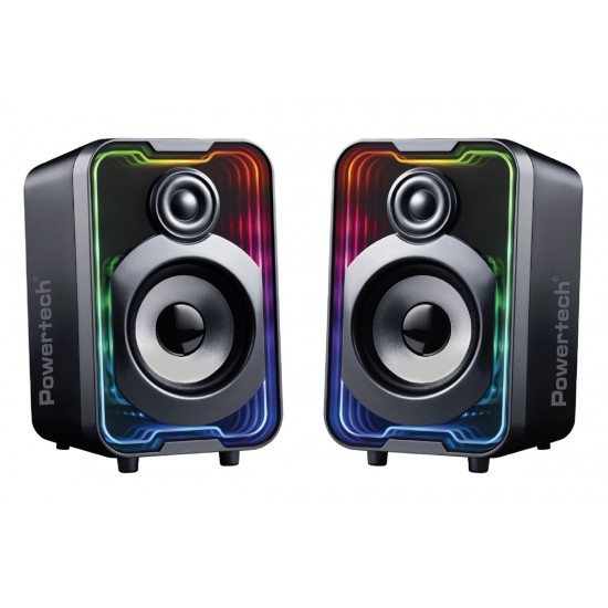 POWERTECH ηχεία PT-1575 με RGB φωτισμό, 2x 5W, Bluetooth & USB/USB-C, μαύρα