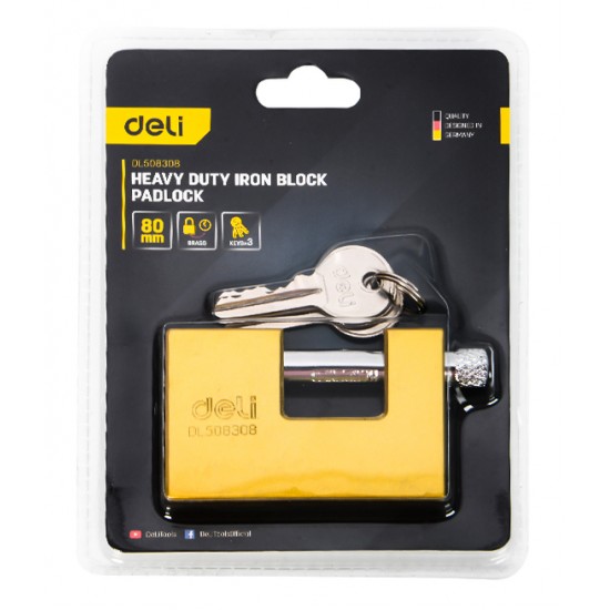 DELI λουκέτο τάκου με κλειδί DL508308, heavy duty, 80mm