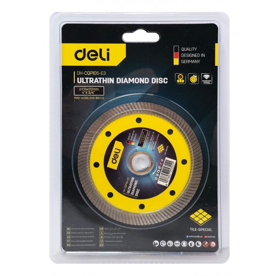 DELI δίσκος κοπής διαμαντέ DH-CQP105-E3, δομικών υλικών, ultrathin, 105mm, 14500rpm, wet & dry