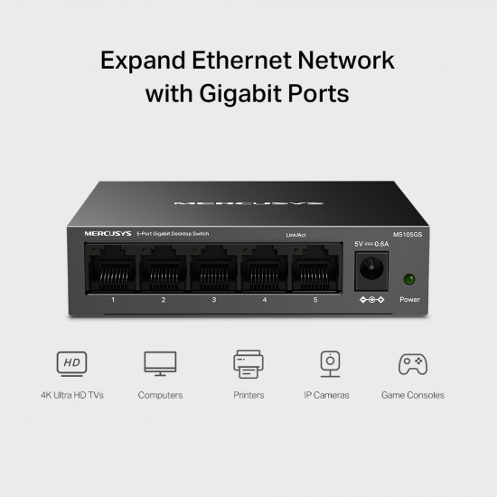 MERCUSYS desktop switch MS105GS, 5x Gigabit θύρες, V2.0