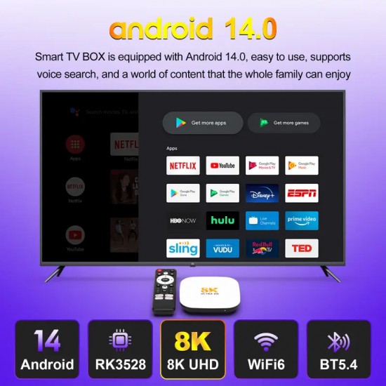 H96 MAX TV Box M2 Plus, 8K, 4/32GB, WiFi 6, Bluetooth, Android 14