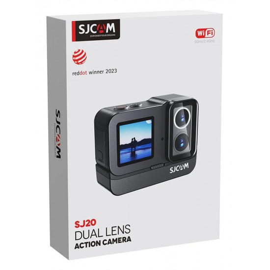 SJCAM action camera SJ20 με 2x φακούς, 2x οθόνες, 20MP/4K, WiFi, αδιάβροχη θήκη, μαύρη