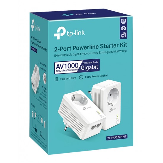 TP-LINK powerline kit TL-PA7027P KIT, passthrough, AV1000 1000Mbps, V1.0