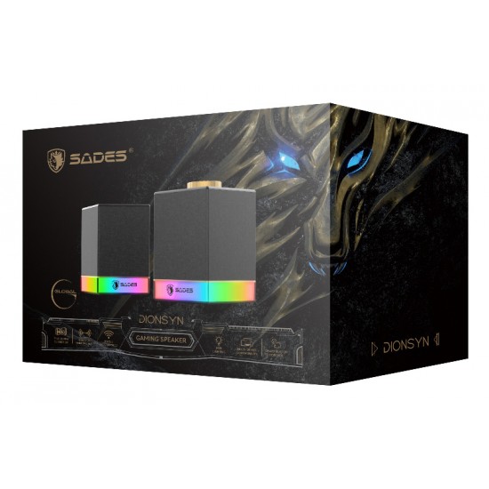 SADES gaming ηχεία Dionsyn με RGB φωτισμό, 2x 5W, Bluetooth & USB-C/USB, μαύρα