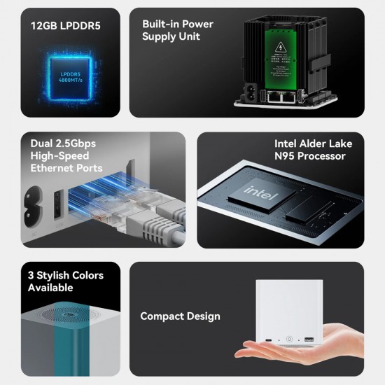 BEELINK mini PC/NAS ME Mini με 6x θέσεις M.2, Intel N95, 12GB, 1TB M.2, Windows 11 Home