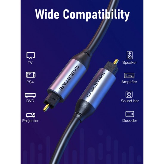 CABLETIME καλώδιο ήχου Toslink CT-AV380-P04GN, gold plated, 5mm, 1m, μαύρο