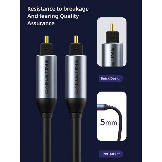 CABLETIME καλώδιο ήχου Toslink CT-AV380-P04GN, gold plated, 5mm, 5m, μαύρο