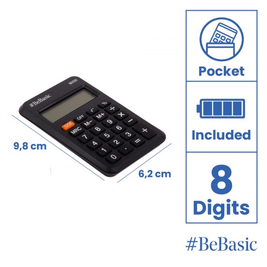 BEBASIC αριθμομηχανή τσέπης S059, μπαταρίας, 8 ψηφία, μαύρη