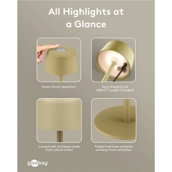 GOOBAY επιτραπέζιο φωτιστικό 77678, 3000K, dimmable, επαναφορτιζόμενο, μπεζ