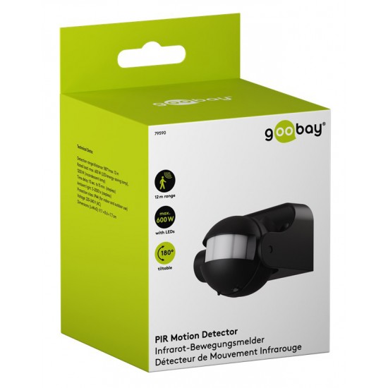 GOOBAY αισθητήρας κίνησης 79590, έως 12m, ρυθμιζόμενη κλίση, IP44, μαύρος