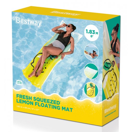 BESTWAY φουσκωτό στρώμα θαλάσσης 44122 με μαξιλάρι, 183x69cm, κίτρινο