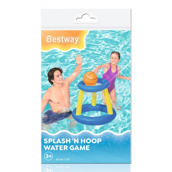 BESTWAY φουσκωτό παιχνίδι μπασκέτα πισίνας/θαλάσσης 52418 με φουσκωτή μπάλα, 61cm, μπλε/κίτρινη