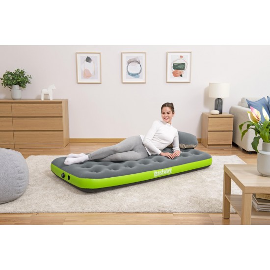 BESTWAY φουσκωτό στρώμα 67619 με 3 σε 1 τρόμπα/μαξιλάρι/τσάντα, μονό, 188x99x22cm, γκρι/πράσινο